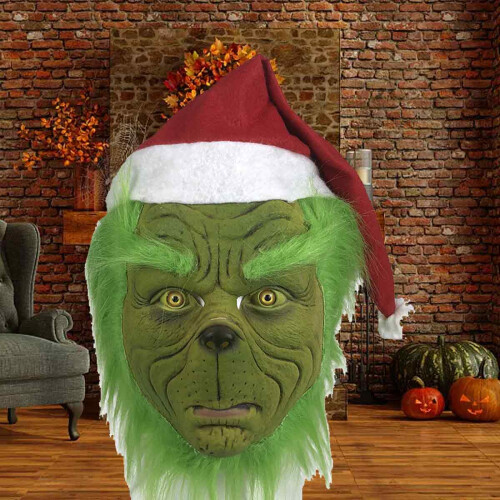 Μάσκα Halloween, Μάσκα Ολόσωμης Κεφαλής, Πράσινη Μάσκα Τέρατος με Κατασκευή Λάτεξ και 2