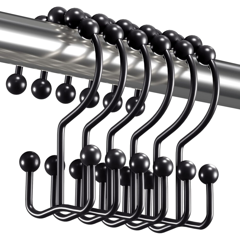 Elegant Shower Curtain Hooks, Rust Resistant Metal Glide Rollers For Smooth Sliding, Set Of 12 - Matte Black Finish 9454554844985