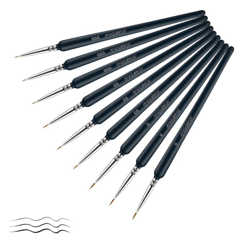 OVISEEN Detail Brush Set 9 Pieces Acrylic Oil Watercolor Nail Art Detail Brush Set (0, 00 and 000)