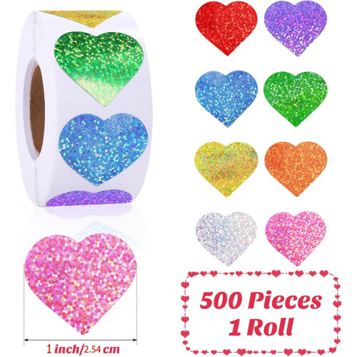 500Pcs Glittering Heart Sticker 1Inch for Seal Envelope 2