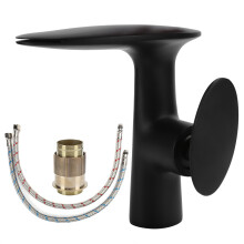 Matt svart fossefallskran for baderomsservant, messing toalettkran med ett håndtak for varm og kald blandekontroll, elegant strømlinjeformet design