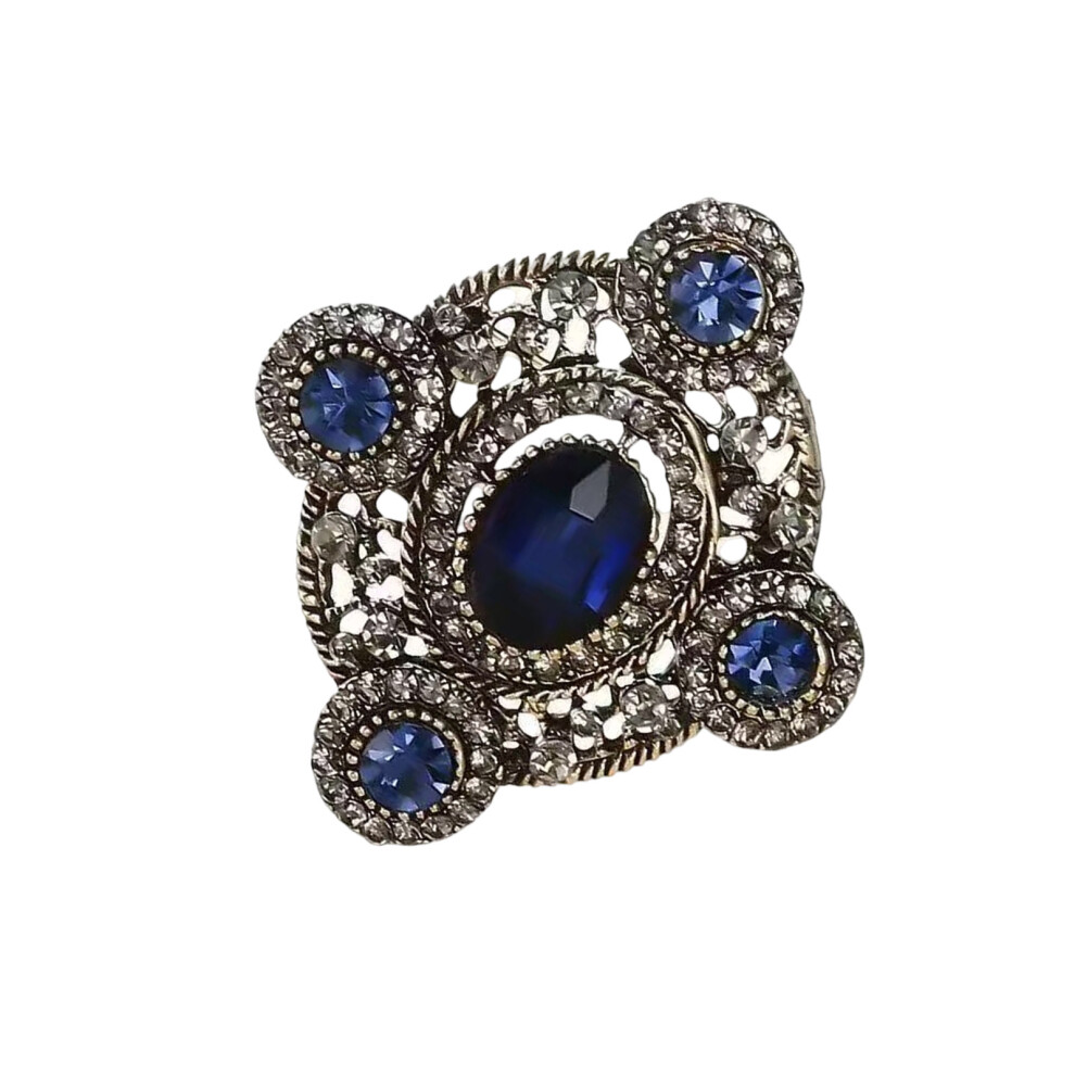 Blue Elegant Vintage Bowknot Heart Oval Brooch With-Navy
