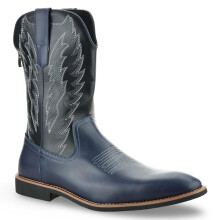 (UK 6.5, Navy) Mens Zip Up Western Ankle Cowboy Biker Boots New Smart Casual Fashion Shoes Size