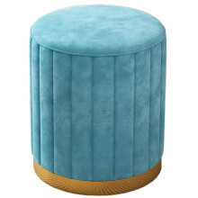 Round velvet footstool with gold cushion, dressing stool and chair for living room and bedroom, blue, 4434cm