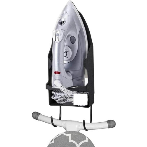 Wallmounted iron holder hanger rack home laundry storage ironing board holder black 1
