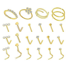 Stainless Steel Nose Studs 23pcs Set-Golden 23 piece set