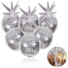 Glob disco Jumbo, decor metalic strălucitor cu oglindă pentru temă disco, baloane argintii gonflabile cu autoetanșare, reutilizabile și cu heliu