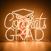 Graduation Neon Sign Warm White Congrats Grad LED Light Decor with Adjustable Brightness 16.5x12.6