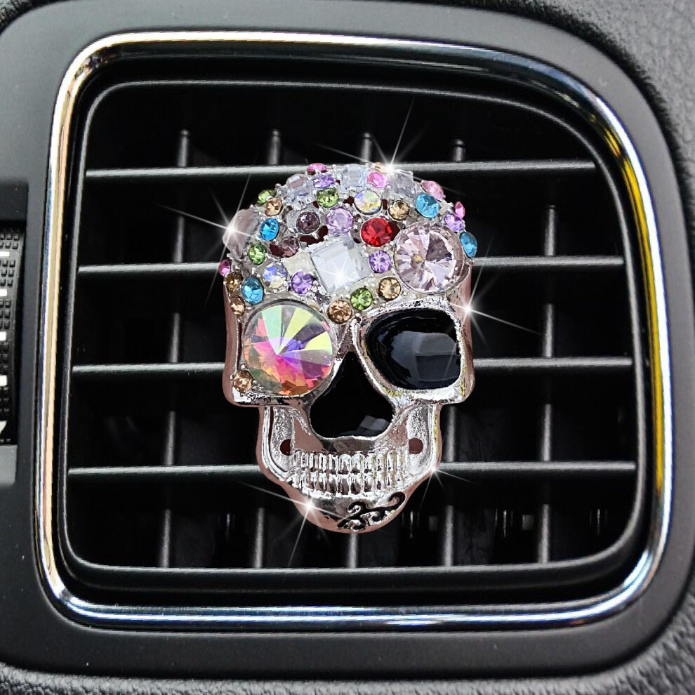 Crystal Skull Car Air Freshener Vent Clip With Luxury Rhinestone Decoration For Women's Car Interior 9339159925775