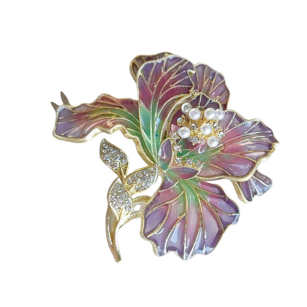Purple Artistic Flower Pin Handcrafted Rhinestones Details