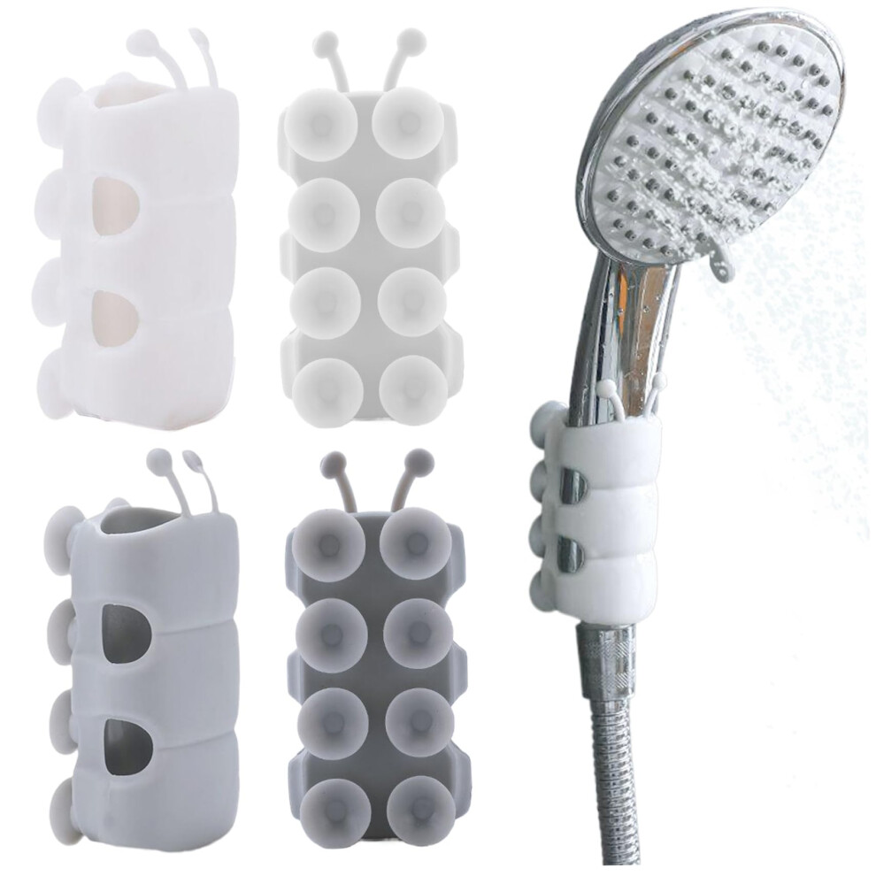 Shower Head Holder Set Of 4 Suction Cup Tpe Caterpillar Shape, Punch Waterproof, 2 White 2 Grey 9001264777708