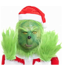 Grüne Monstermaske aus Latex, realistische Monstermaske mit einzigartigem grünem Haardesign, Unisex-Vollkopfmaske für Halloween, Weihnachten und