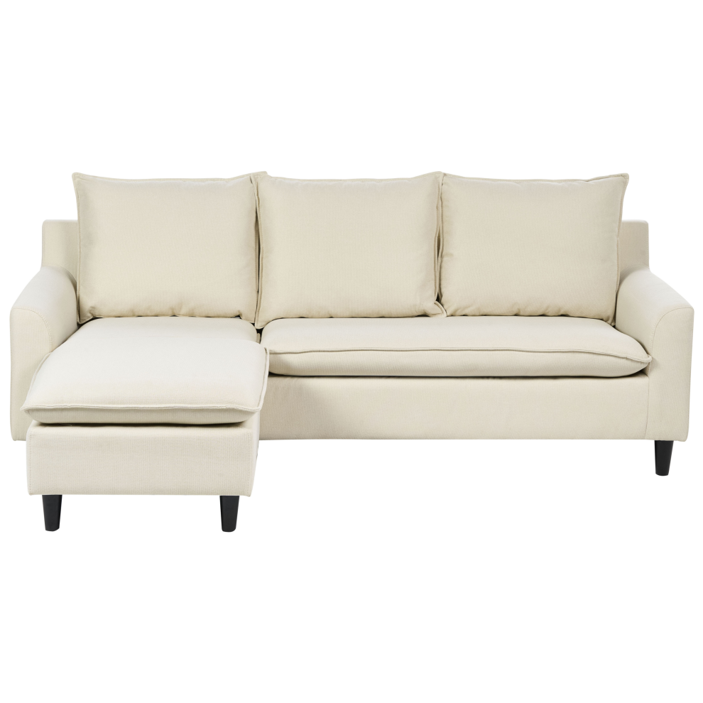 Corner Sofa 3 Seater ELVENES Fabric Light Beige Right Hand