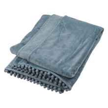 Couverture chaude en flanelle polaire avec pompons-M Bleu