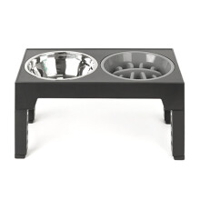 Bol d'eau surélevé pour chat, bols d'alimentation lente,-Gris