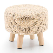 Seagrass Pouf Ottoman Round Foot Stool with Solid Wood Legs for Living Room Patio Hallway
