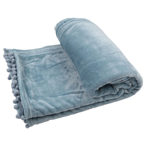 Couverture polaire avec pompons à franges Pom Pom,-L Bleu