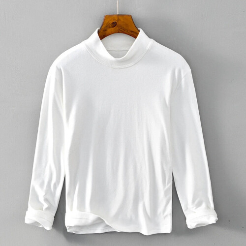 (White, 3XL) Men Thermal Shirt Long Sleeve Basic Top Turtleneck Pullover Sweater Stretch