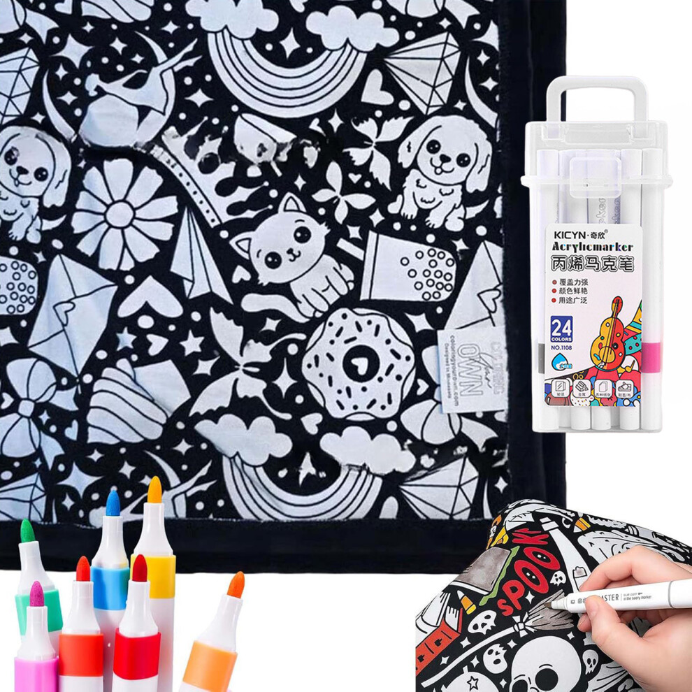 (Pet) DIY Coloring Blanket with Markers Color Your Own Blankets Cozy Home Ideal Decor