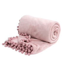 Couverture polaire en flanelle avec pompons et franges,-S Rose