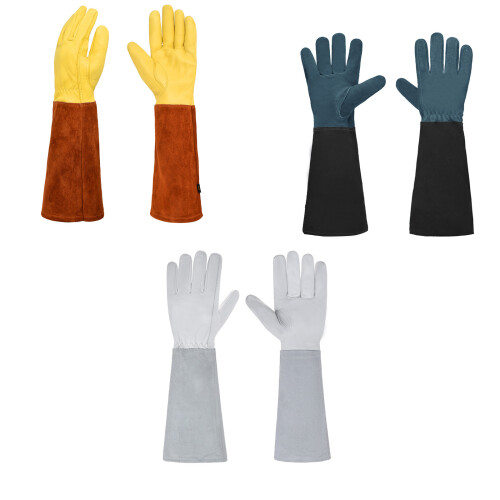 Professionelle Lederhandschuhe, langer Armschutz,-Braungelb M 1