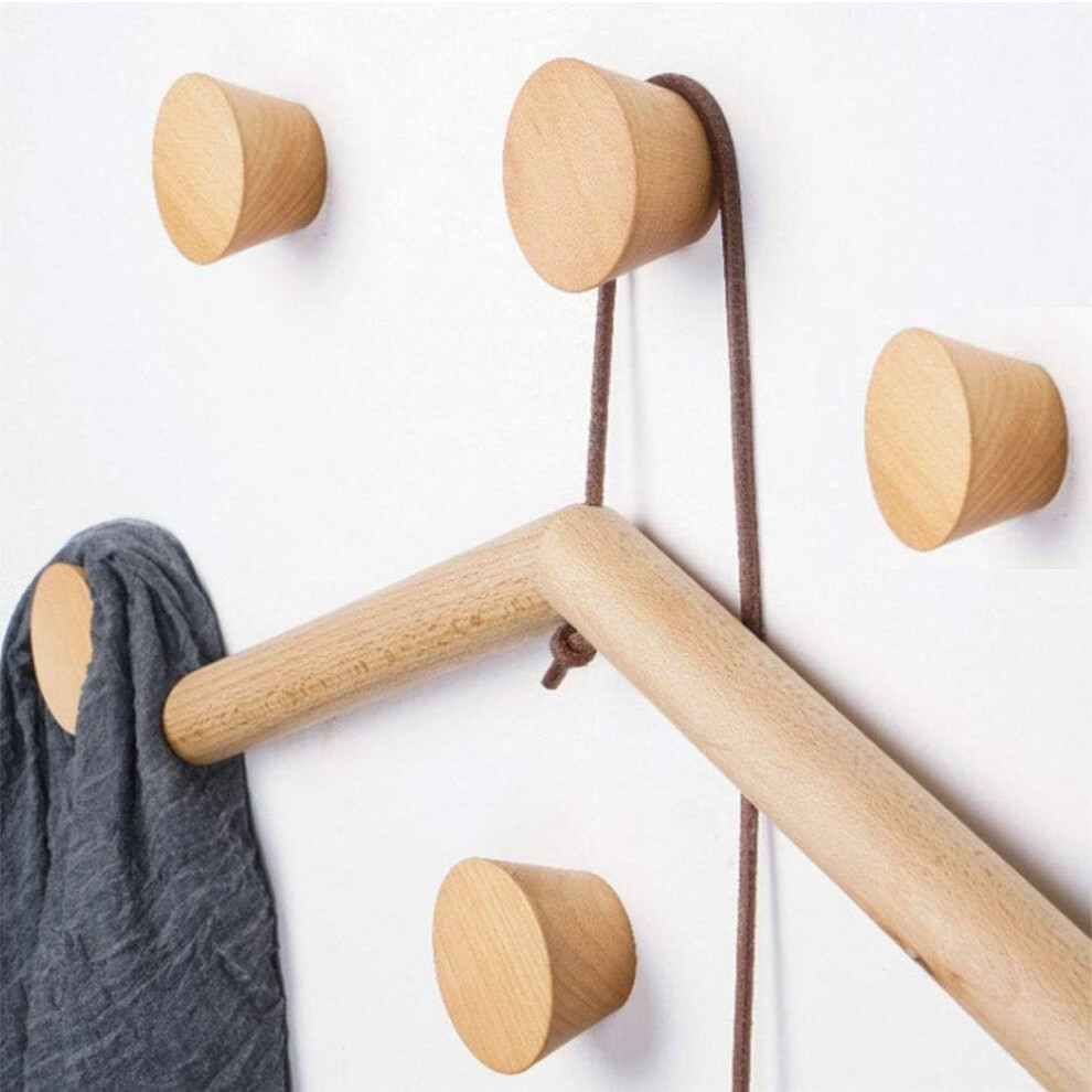 Rustic Wooden Wall Hooks, Natural Solid Beech Wood Coat Hangers, Water Resistant Surface For Hanging Items In Various Rooms Including Bedroom Hallway 9454554853376
