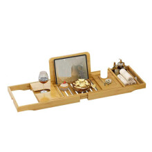 Expandable Wooden Bathtub Tray Bath Caddy with Adjustable Storage for Reading Wine and Gifts