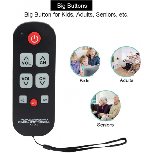 Compatibile con il telecomando TV A-TV10 per anziani, controller universale semplice e impermeabile 2