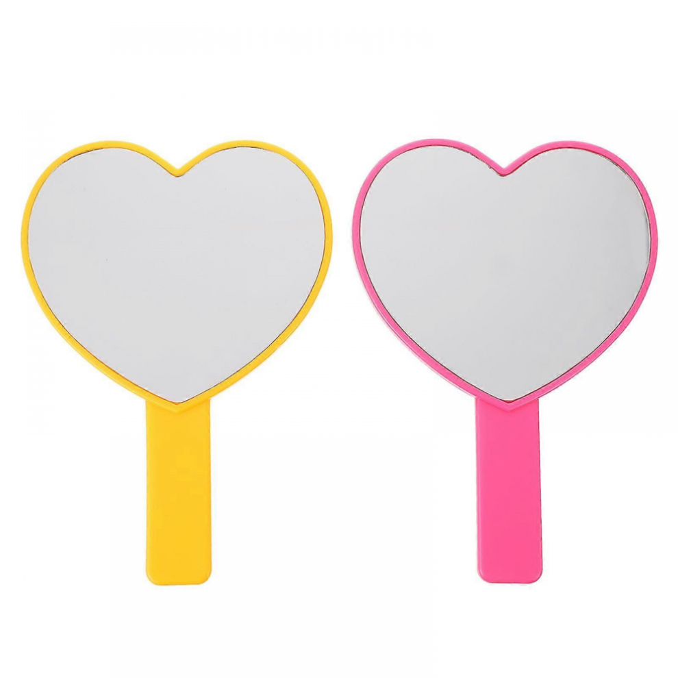 2 Pcs Heart-shaped Handheld Makeup Mirror Lovely Portable Compact Mirror