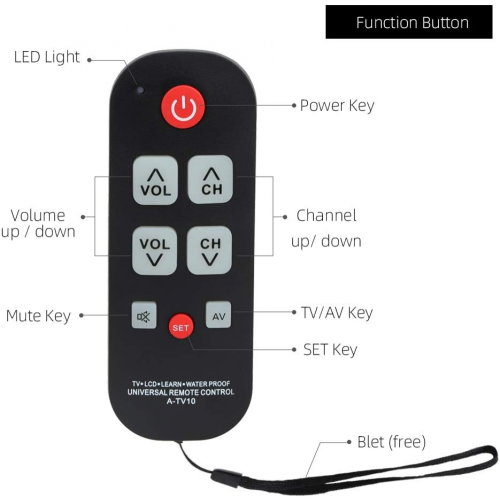 Compatibile con il telecomando TV A-TV10 per anziani, controller universale semplice e impermeabile 1
