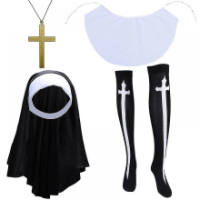 Kit da suora da donna, 4 pezzi, con copricapo, collare, croce e calzino