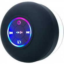 (Black)New Portable Waterproof Bluetooth Shower Speaker with Suction Cup and LED Lights 3D