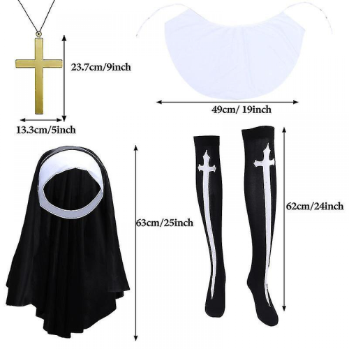 Kit da suora da donna, 4 pezzi, con copricapo, collare, croce e calzino 1