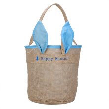 Bolsa de lona reutilizable para la búsqueda de huevos de Pascua con diseño de orejas de conejo. Ideal para fiestas de primavera y uso diario.