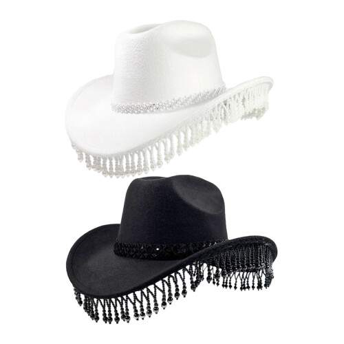 Stilvolle Cowboyhüte mit Kunstperlen und Fransen, breite-Weiß 1