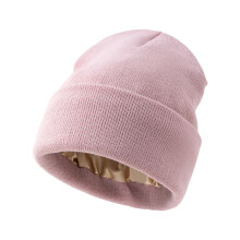 Weiche Acryl-Satin-Mütze, Mütze für großen Kopf, warm,-Hellrosa