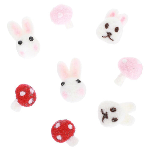 (As show, One size) 8pcs Easter Wool Felt Craft Diy Decors Wool Felt Diy Rabbit Mushroom Accessories 1