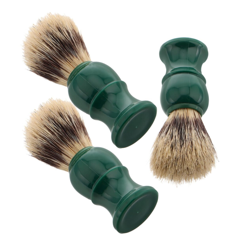 Green 3Pcs Shaving Brush Set For Men Soft Bristle Beard Brush With Wooden Handle For Wet Shaving Travel Grooming