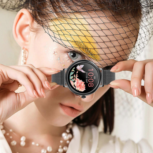 Smartwatch CF80 mit Herzfrequenz- und Blutdruckmessung, schwarzes Edelstahlarmband 1