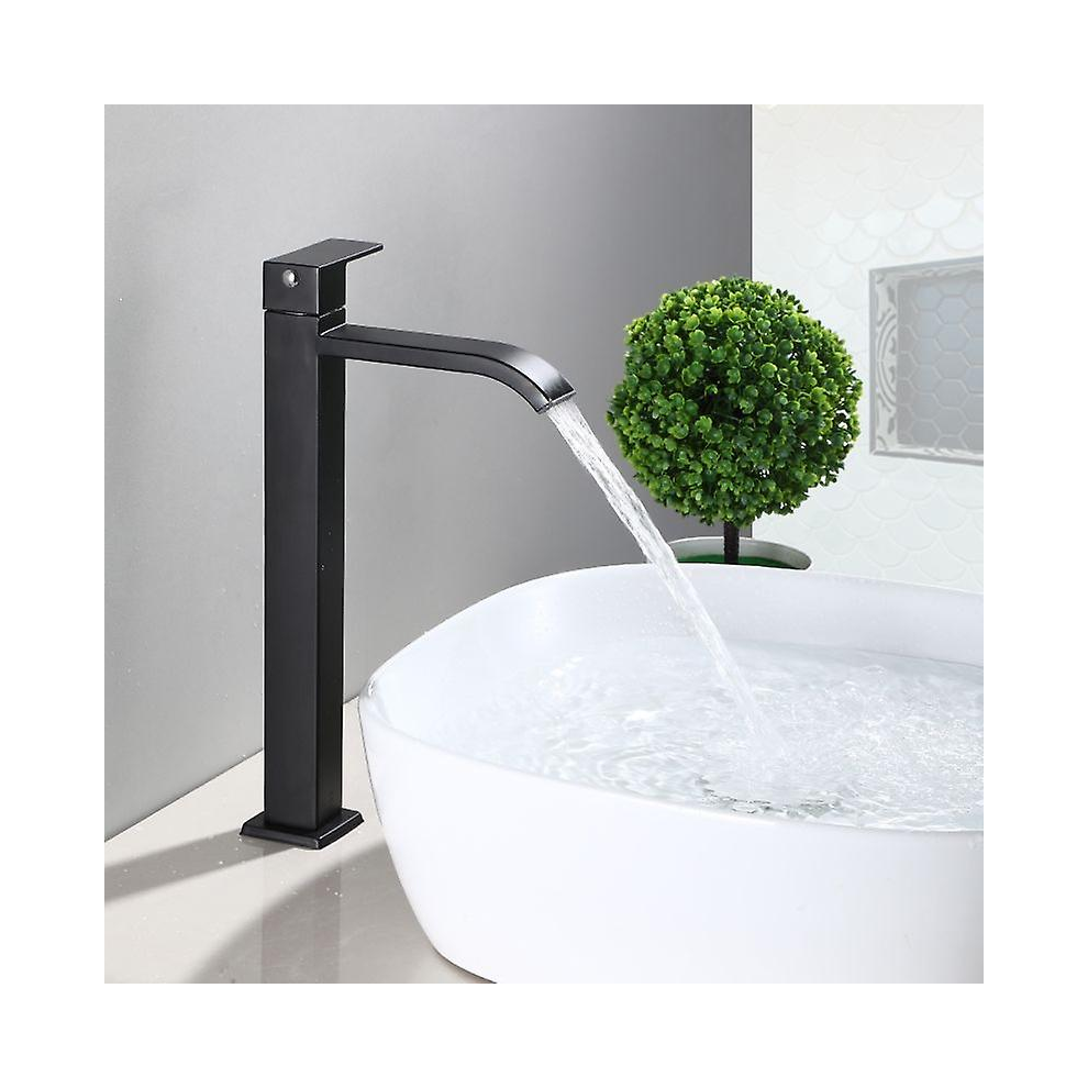 Black Waterfall Faucet With Tall Spout And Tall Single Hole Lavatory Faucet With Single Lever Copper Cooling And Water Faucet For Bathroom 6921102099652