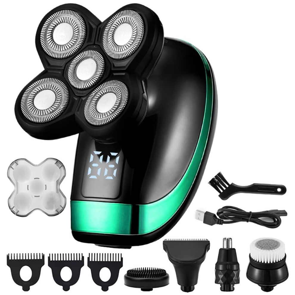Green Men's Head Shaver 5In1 Bald Head Electric Shaver With Beard And Nose Trimmer Usb Charging