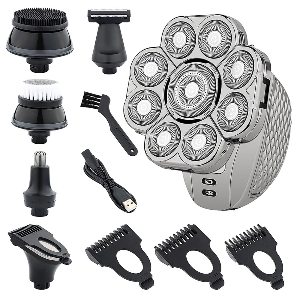 Electric Head Shaver for Men 6 in 1 Bald Razor 9D Floating Blades Wet Dry Cordless Grooming Kit