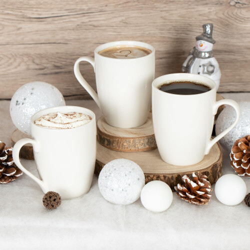 Ceramic Coffee Cups  Modern Design  White Handle Cup 300ml (6x  Flower White) 1