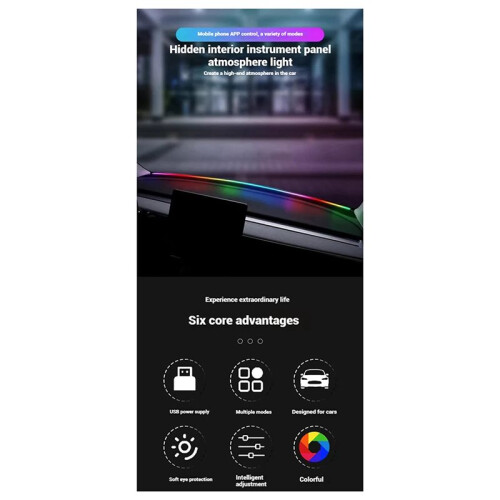 Car Atmosphere Light Multicolour Magic Ambiance Light 150cm Interior Decoration Light Remote + APP Control USB Light 1