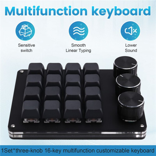 Three-Knob 16-Key, 4-Row Shortcut Gaming and Stock Volume Design Clip Macro-Programmable Mechanical Keyboard 1