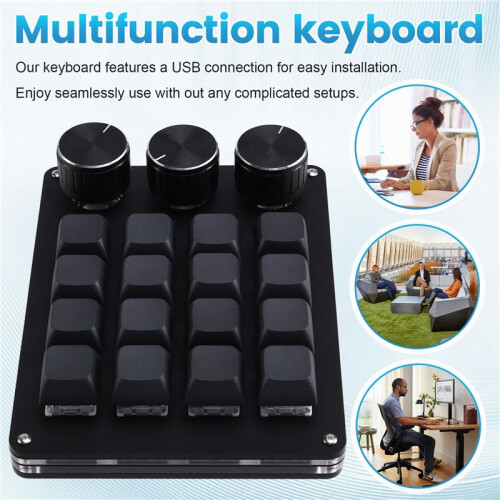 Three-Knob 16-Key, 4-Row Shortcut Gaming and Stock Volume Design Clip Macro-Programmable Mechanical Keyboard 2