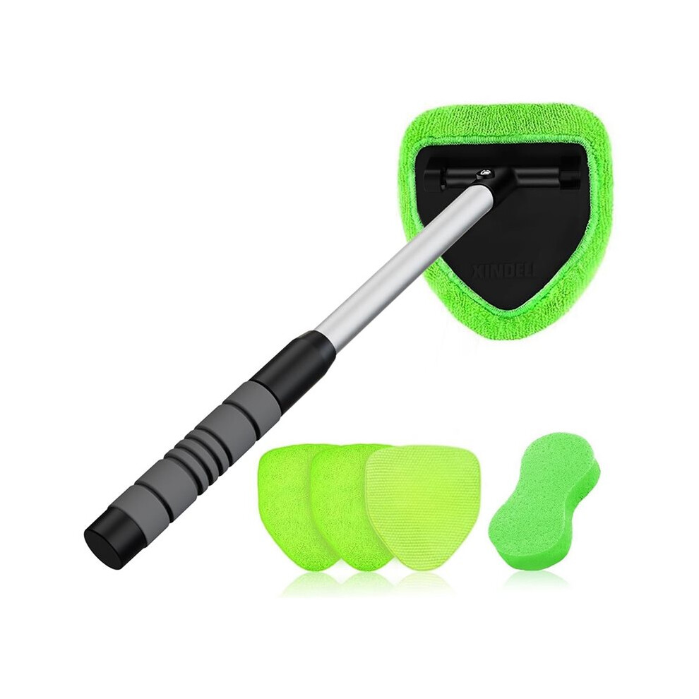 Windshield Cleaner Tool - Large Head Car Interior&Exterior Window Cleaning Kit With Extendable Handle & Microfiber Pads 6131641888956