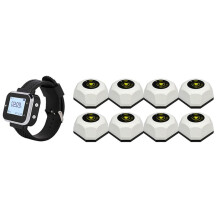 Draadloos Restaurant Pagersysteem met 8 Oproepknoppen + 1 Oberhorloge-Ontvanger, Oproepsysteem voor Bars, Cafés, Hotels en de EU