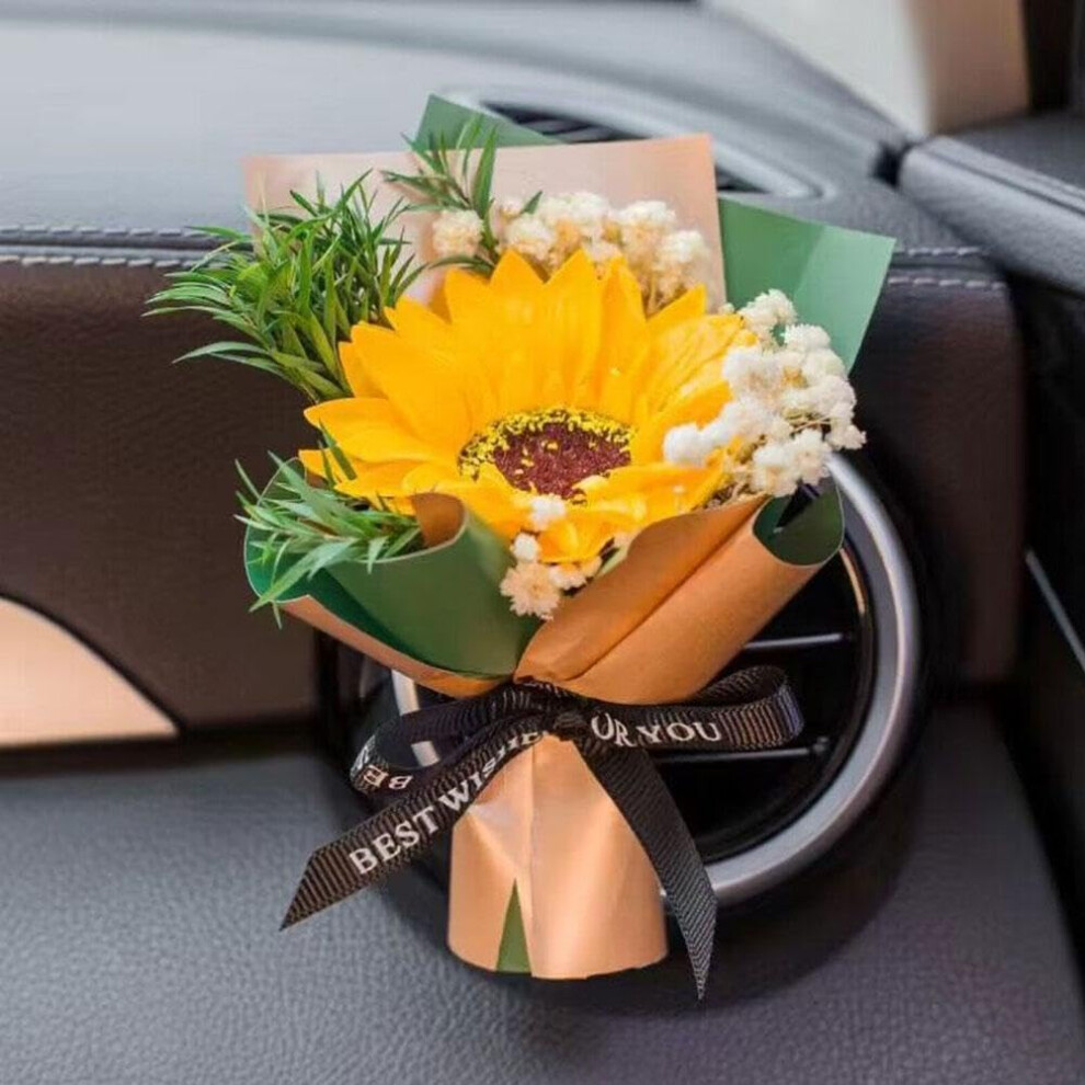 Car Air Vent Clip Dried Flower Bouquet, Floral Perfume Freshener For Vehicle Interior (Yellow) Yellow 9339159929599