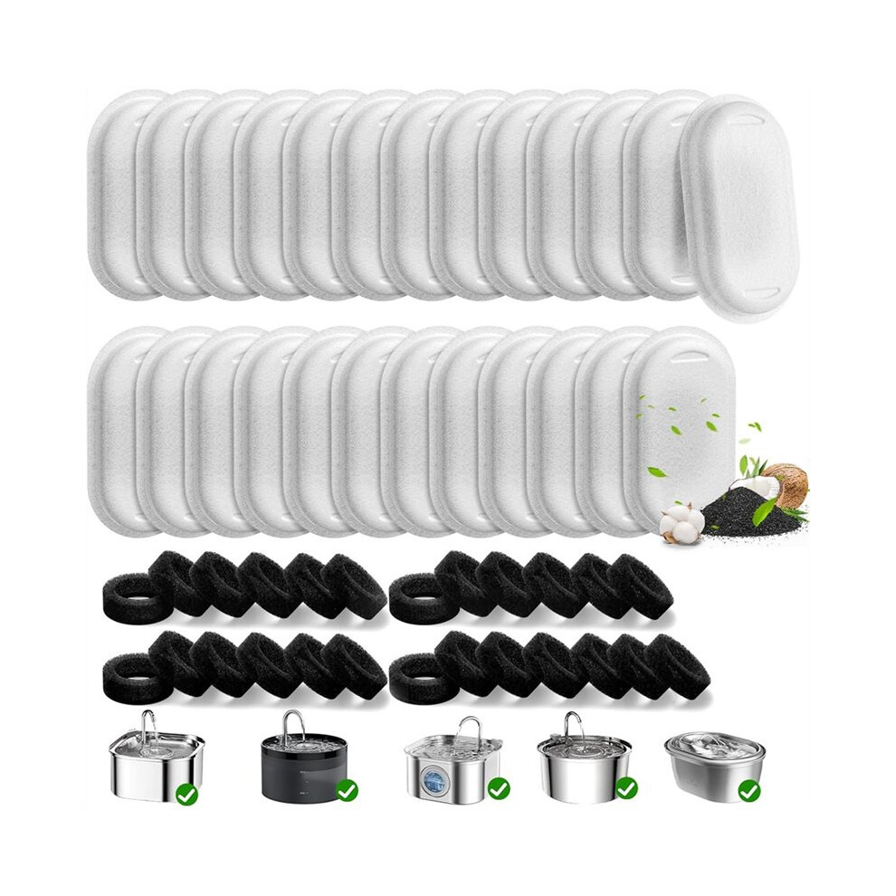 50 Pack Cat Water Fountain Filters for 108/3.2L& 67oz/2L Stainless Steel Pet Water Dispenser Cat/Dog Fountain Filter